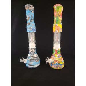 Straight Stem Silicone Design with Perc Water Pipe 15.5 Inch