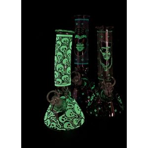 Glow in Dark Biker Design with Decal Water Pipe 9.5 Inch