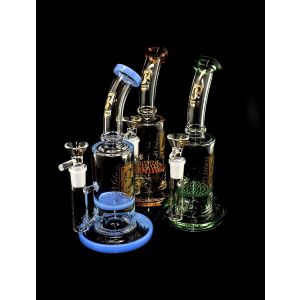 Bent Stem With Honeycomb Perc Water Pipe 9 Inch