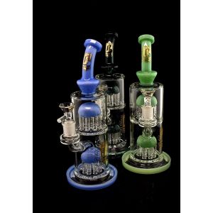 Bent Stem With Double Tree Perc Water Pipe 11.5 Inch