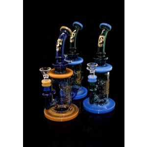 Bent Stem With Colorful Shower Head Perc Water pipe 9 Inch